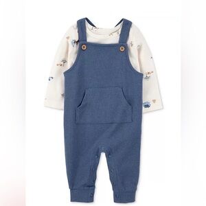 Carter's Blue Knit Overalls with Cream Printed Bodysuit